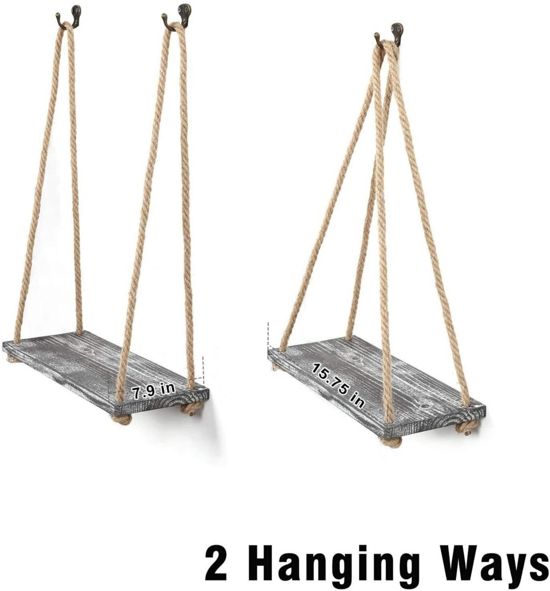 NEX™ 16" Gray Whitewash Hanging Rope Wood Wall Shelves, 4ct.